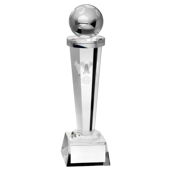 Clear Glass Column With Lasered Football Image Trophy - 10.5in (267mm)