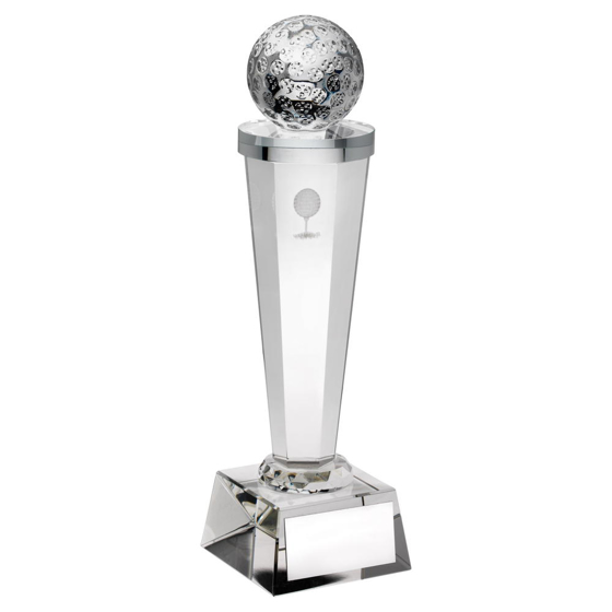 Clear Glass Column With Lasered Golf Image Trophy - 10.5in (267mm)