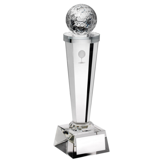 Clear Glass Column With Lasered Golf Image Trophy - 9in (229mm)