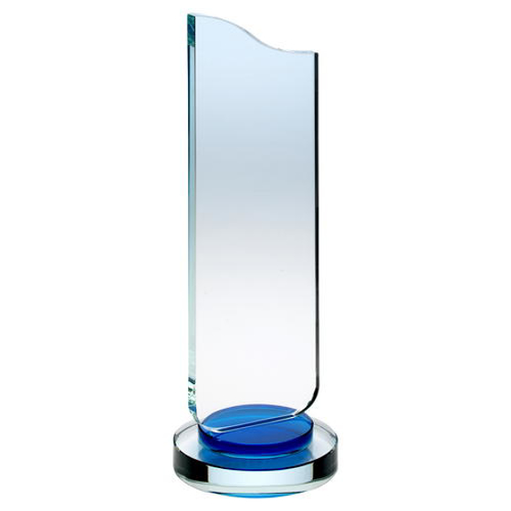 Clear Glass Plaque With Blue Collar On Round Base - 13.75in (349mm)