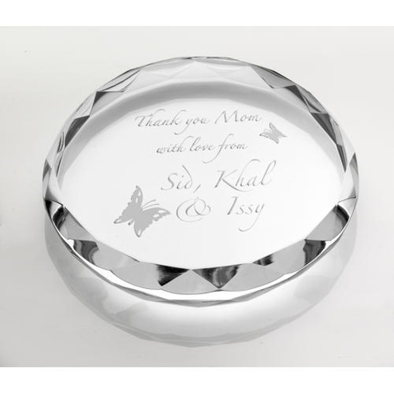 Clear Glass Round Paperweight With Faceted Edge (19mm Thick) - 3.25in (83mm)