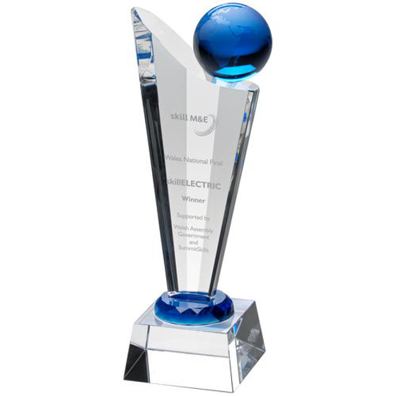 Clear/blue Glass Victory Plaque With Blue Globe - 9.25in (235mm)