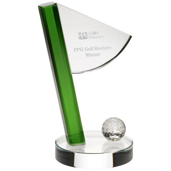 Clear/green Glass Golf Flag  And Ball Award - 7.25in (184mm)