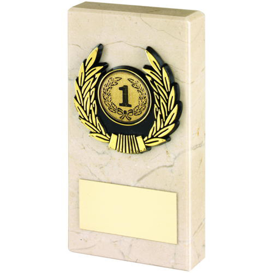 Cream Marble And Gold Trim Trophy - (1in Centre) 3in (76mm)