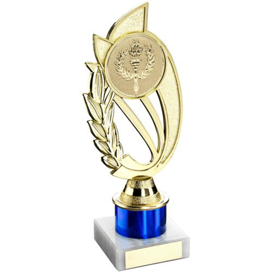Gold/blue Plastic Holder On Marble Trophy -    (2in Centre) 8in (203mm)