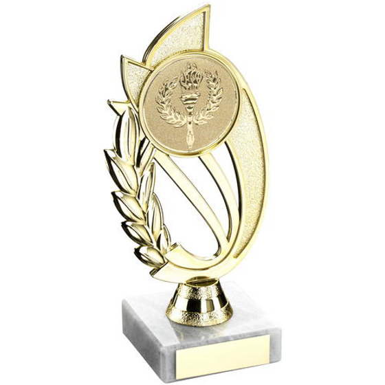 Gold/blue Plastic Holder On Marble Trophy -    (2in Centre) 9in (229mm)