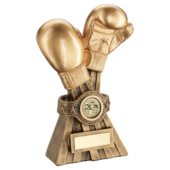 Gold/brz Boxing Gloves With Belt Trophy (1in Centre) - 7in (178mm)