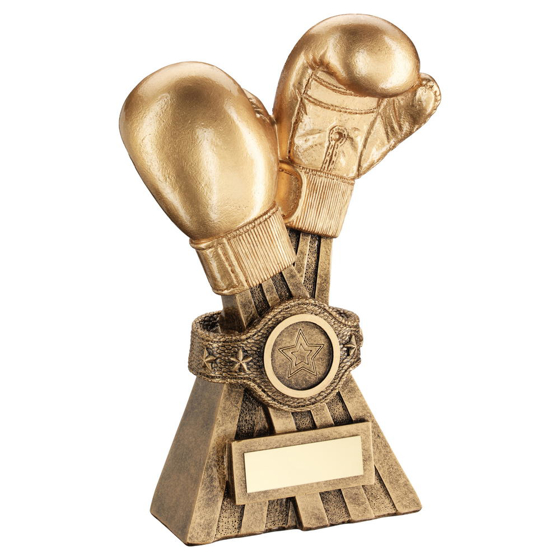 Gold/brz Boxing Gloves With Belt Trophy (1in Centre) - 8in (203mm)