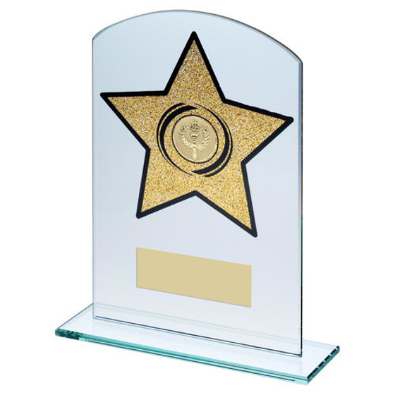 Jade Glass Arched Rectangle With Gold Glitter Star Trophy (1in Centre) - 8in (203mm)