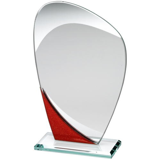 Jade Glass Curved Plaque With Red/silver Detail - 8in (203mm)