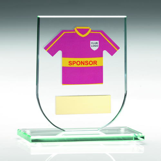 Jade Glass Plaque With Football Shirt Trophy - (shirt C) - 5.25in (133mm)