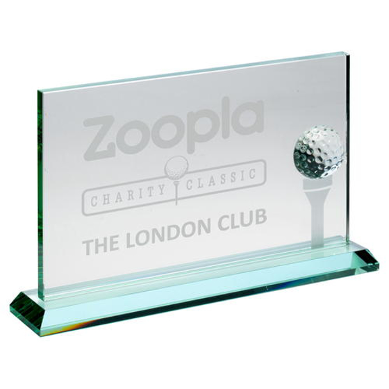 Jade Glass Rectangle With Golf Ball And Frosted Tee (10mm Thick) - 6 x 9.5in (152 X 241mm)