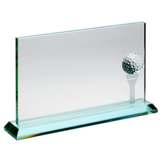 Jade Glass Rectangle With Golf Ball And Frosted Tee (10mm Thick) - 7 x 11in (178 X 279mm)