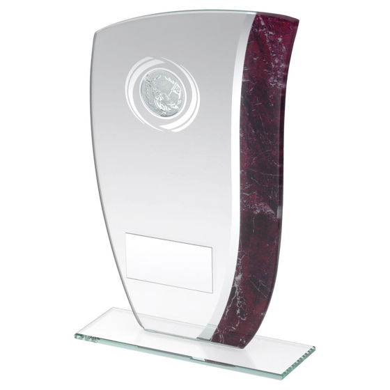 Jade Glass With Claret/silver Marble Detail And Golf Insert Trophy - 8in (203mm)