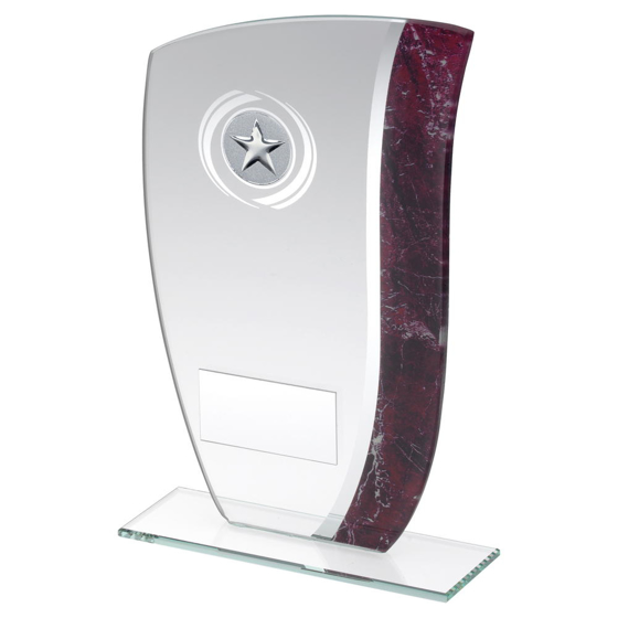 Jade Glass With Claret/silver Marble Detail Trophy (1in Centre) - 8in (203mm)