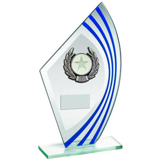 Jade/blue/silver Sail Glass With Silv/blk Wreath Trim Trophy - (1in Cen) 9.5in (241mm)