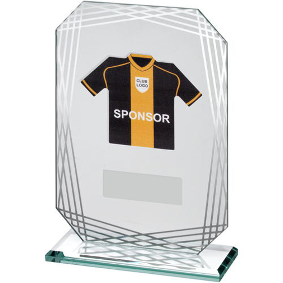 Jade/silver Glass Plaque With Football Shirt Trophy - (shirt C) 6.75in (171mm)