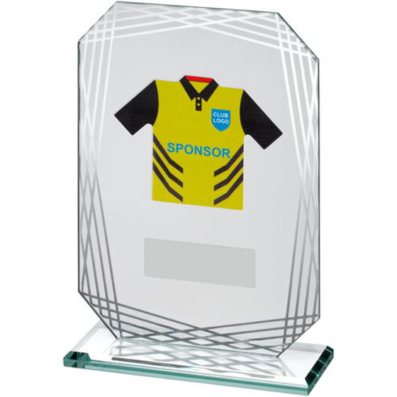 Jade/silver Glass Plaque With Football Shirt Trophy - (shirt C) 7.5in (191mm)