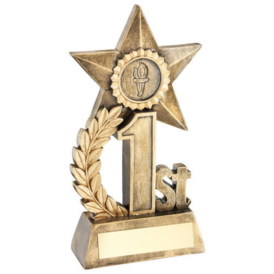 Leaf And Star Award Trophy (1in Centre) - Gold 1st - 6.25in (159mm)