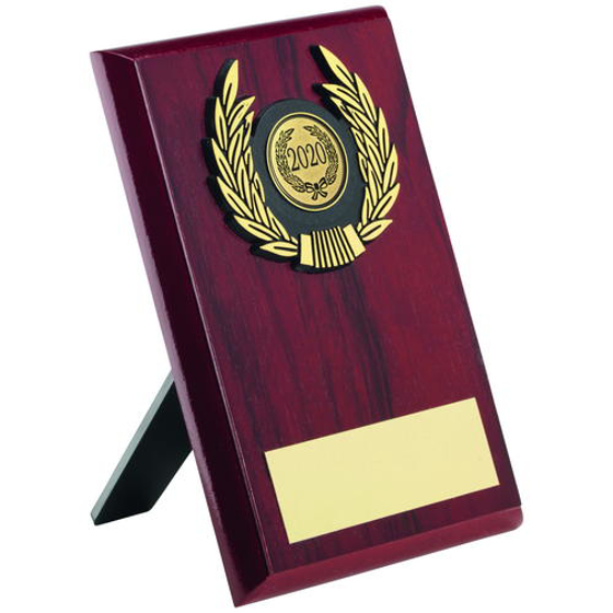 Rosewood Plaque And Gold Trim Trophy - (1in Centre) 4in (102mm)