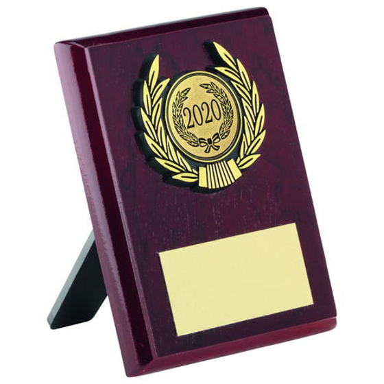 Rosewood Plaque And Gold Trim Trophy - (1in Centre) 6in (152mm)