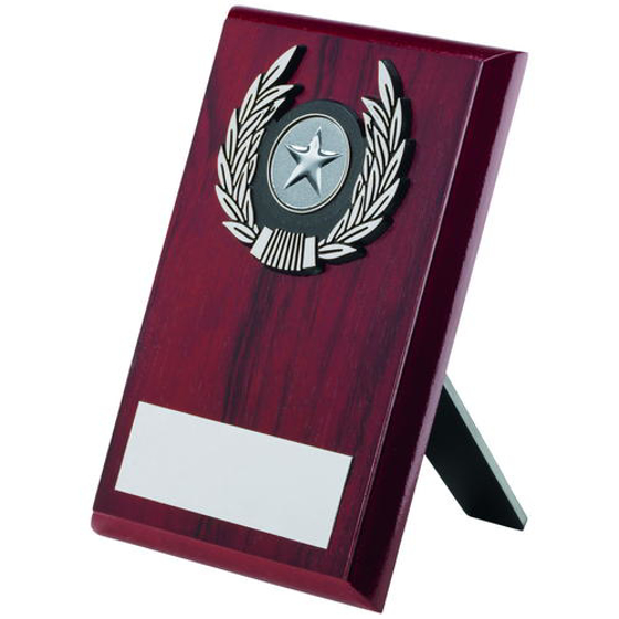 Rosewood Plaque And Silver Trim Trophy - (1in Centre) 4in (102mm)