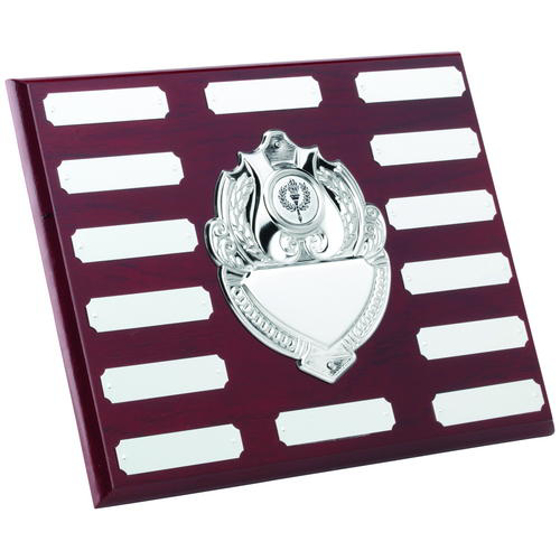Rosewood Plaque With Chrome Fronts And Plates (1in Centre) - 12 Plates 6 x 8in (152 X 203mm)