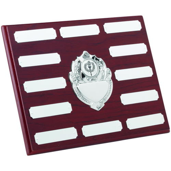 Rosewood Plaque With Chrome Fronts And Plates (1in Centre) - 12 Plates 7 x 9in (178 X 229mm)