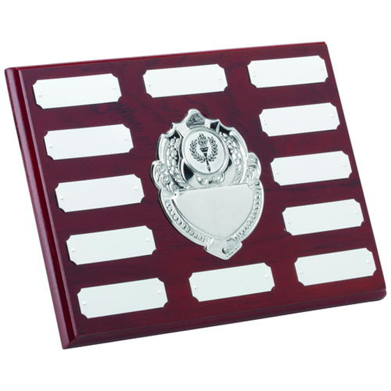 Rosewood Plaque With Chrome Fronts And Plates (1in Centre) - 14 Plates 8 x 10in (203 X 254mm)