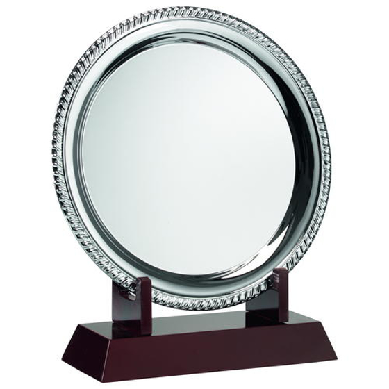 Silver Plated 'rope' Salver On Wooden Stand - 6.25in (159mm)