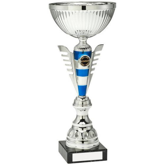 Silver/blue Stripey Stem Trophy - (1in Centre) 12.75in (324mm)