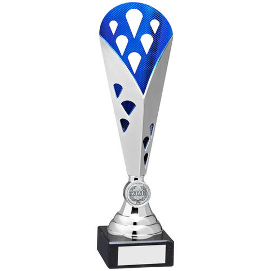 Silver/blue Tall Plastic Triangle Trophy - (1in Centre) 11.5in (292mm)