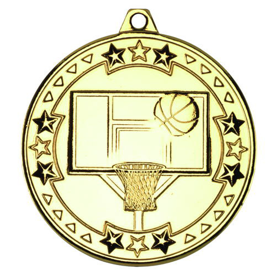 Basketball 'tri Star' Medal - Gold 2in (50mm)