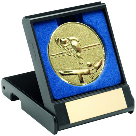 Black Plastic Box With Pool/snooker Insert Trophy - Gold 3.5in (89mm)