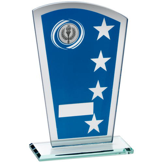 Blue/silv Printed Glass Shield With Wreath/star Design Trophy - (1in Cen) 6.5in (165mm)