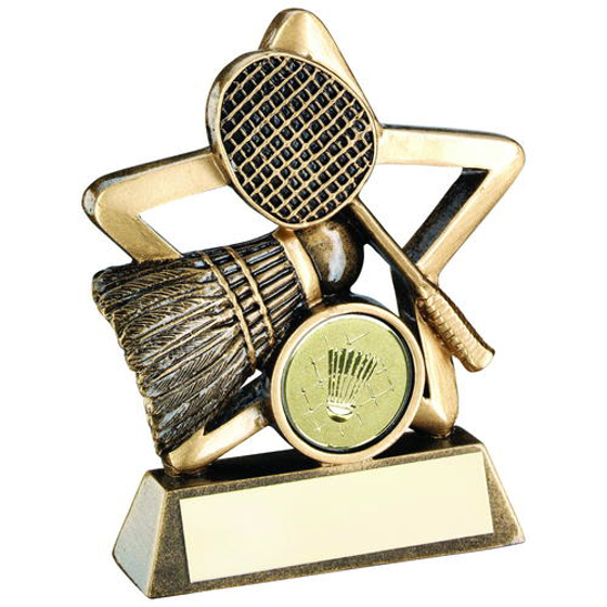 Brz/gold Badminton Mini Star Trophy - (1in Centre) 3.75in (95mm)