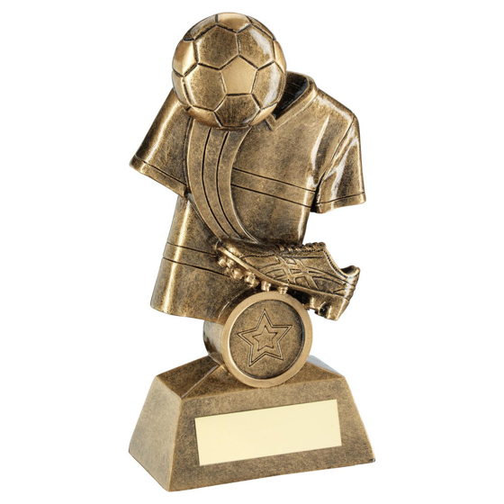 Brz/gold Football And Boot On Shirt Backdrop Trophy (1in Centre) - 5in (127mm)