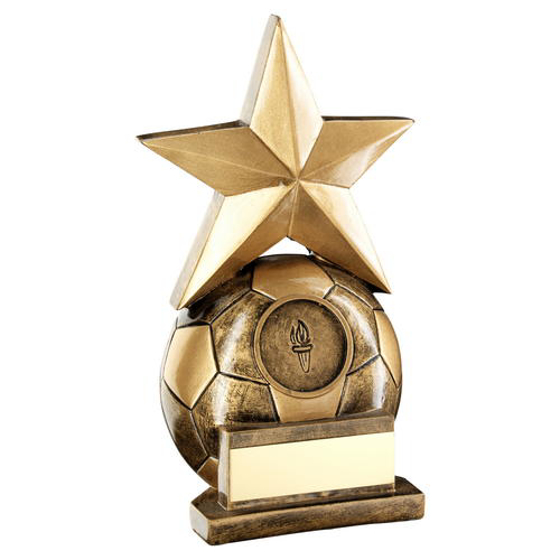 Brz/gold Football With Gold Star Trophy (1in Centre) - 4.75in (121mm)