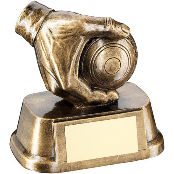 Brz/gold Lawn Bowl In Hand Trophy - 3.5in (89mm)