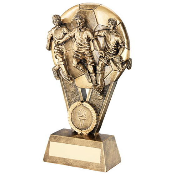 Brz/gold Male Multi Footballer On Ball Trophy (1in Centre) - 6in (152mm)