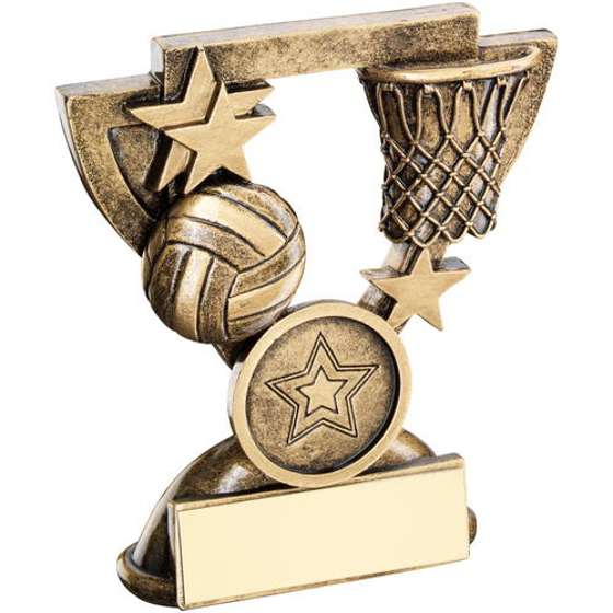 Brz/gold Netball Mini Cup Trophy - (1in Centre) 3.75in (95mm)