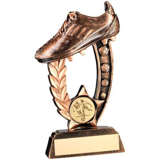 Brz/gold Resin Raised Football Boot Trophy -  (1in Centre) 5.75in (146mm)