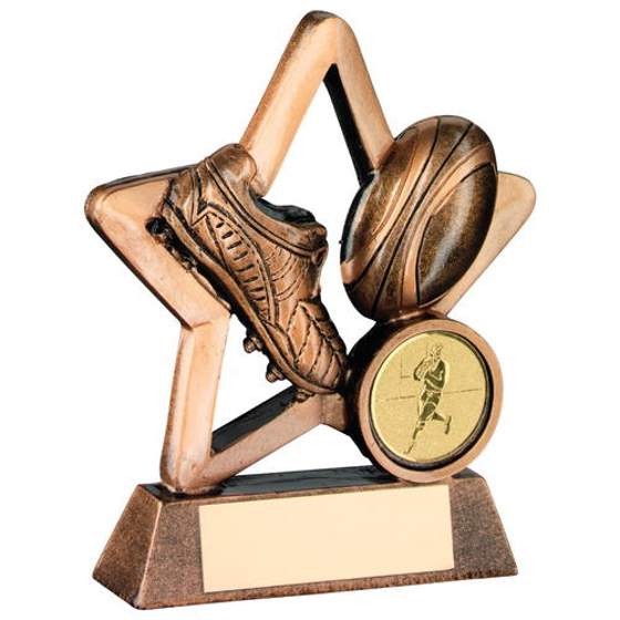 Brz/gold Resin Rugby Mini Star Trophy - (1in Centre) 4.25in (108mm)