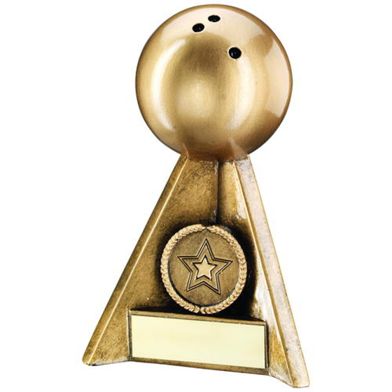 Brz/gold Ten Pin Pyramid Trophy - (1in Centre) 4in (102mm)