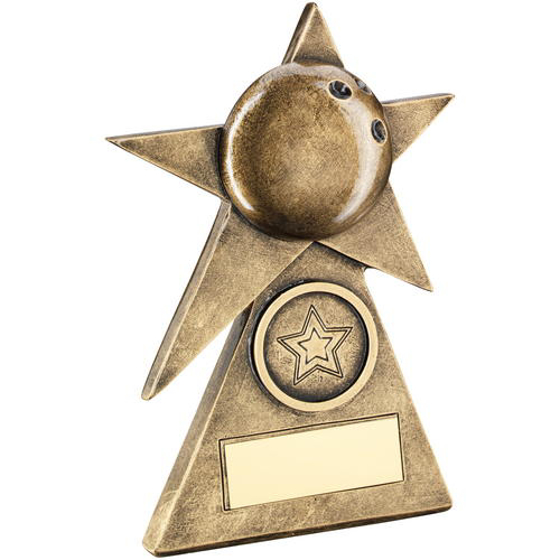 Brz/gold Ten Pin Star On Pyramid Base Trophy - (1in Centre) - 4in (102mm)
