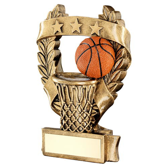 Brz/gold/orange Basketball 3 Star Wreath Award Trophy - 5in (127mm)