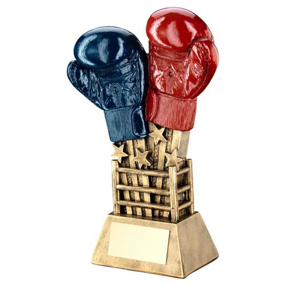 Brz/gold/red/blue Boxing Gloves Star Burst With Ring Base Trophy - 6.5in (165mm)