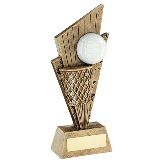 Brz/gold/white Netball And Net On Pointed Backdrop Trophy - 6in (152mm)