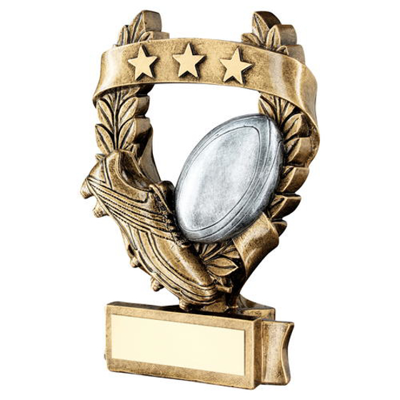 Brz/pew/gold Rugby 3 Star Wreath Award Trophy - 5in (127mm)