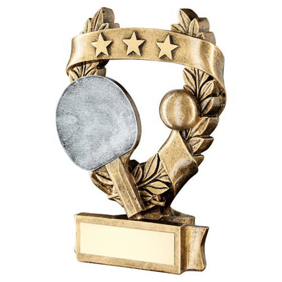 Brz/pew/gold Table Tennis 3 Star Wreath Award Trophy - 5in (127mm)